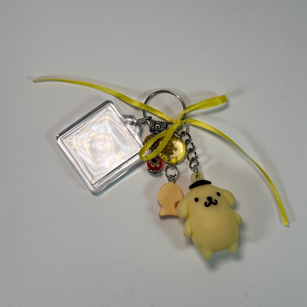 Sanrio Pompompurin Keychain Charm with Taiyaki Fish and Photo Frame Yellow Charm